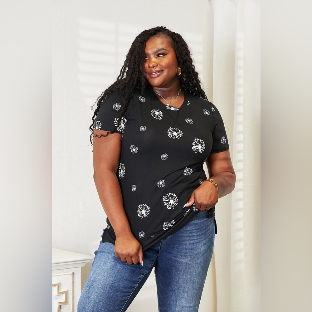 NEW**-Double Take Dandelion Print Round Neck T-Shirt OFFERS WELCOME